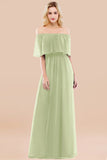 Vintage Off-the-Shoulder Long Burgundy Bridesmaid Dress with Ruffle