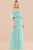 Vintage Off-the-Shoulder Long Burgundy Bridesmaid Dress with Ruffle