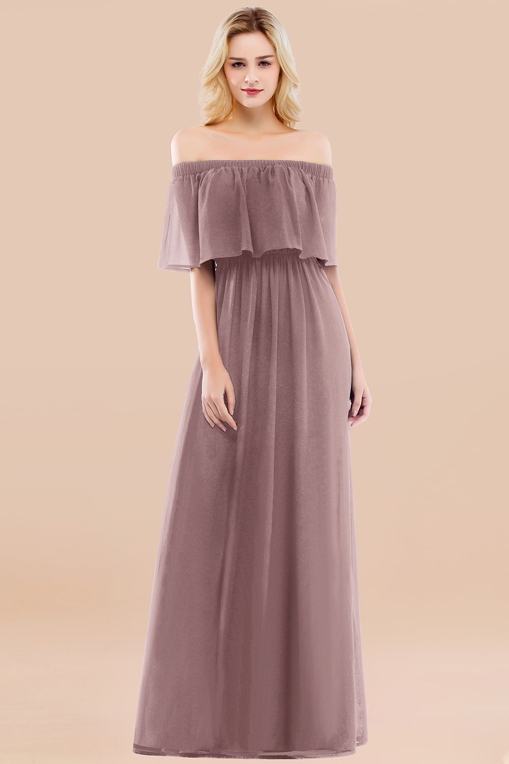 Vintage Off-the-Shoulder Long Burgundy Bridesmaid Dresses with Ruffle Newinlook Vintage Off-the-Shoulder Long Burgundy Bridesmaid Dresses with Ruffle Newinlook