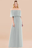 Vintage Off-the-Shoulder Long Burgundy Bridesmaid Dress with Ruffle