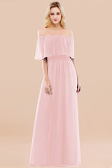 Vintage Off-the-Shoulder Long Burgundy Bridesmaid Dress with Ruffle