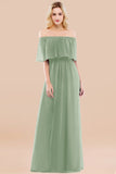 Vintage Off-the-Shoulder Long Burgundy Bridesmaid Dress with Ruffle