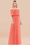 Vintage Off-the-Shoulder Long Burgundy Bridesmaid Dress with Ruffle