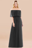 Vintage Off-the-Shoulder Long Burgundy Bridesmaid Dress with Ruffle