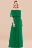Vintage Off-the-Shoulder Long Burgundy Bridesmaid Dress with Ruffle