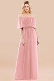 Vintage Off-the-Shoulder Long Burgundy Bridesmaid Dress with Ruffle