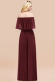 Vintage Off-the-Shoulder Long Burgundy Bridesmaid Dress with Ruffle
