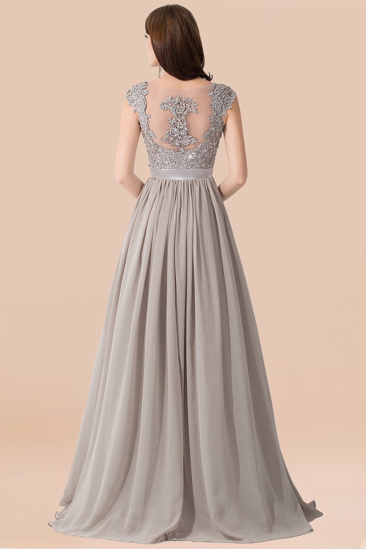 Vintage Silver Sleeveless Long Bridesmaid Dress With Appliques