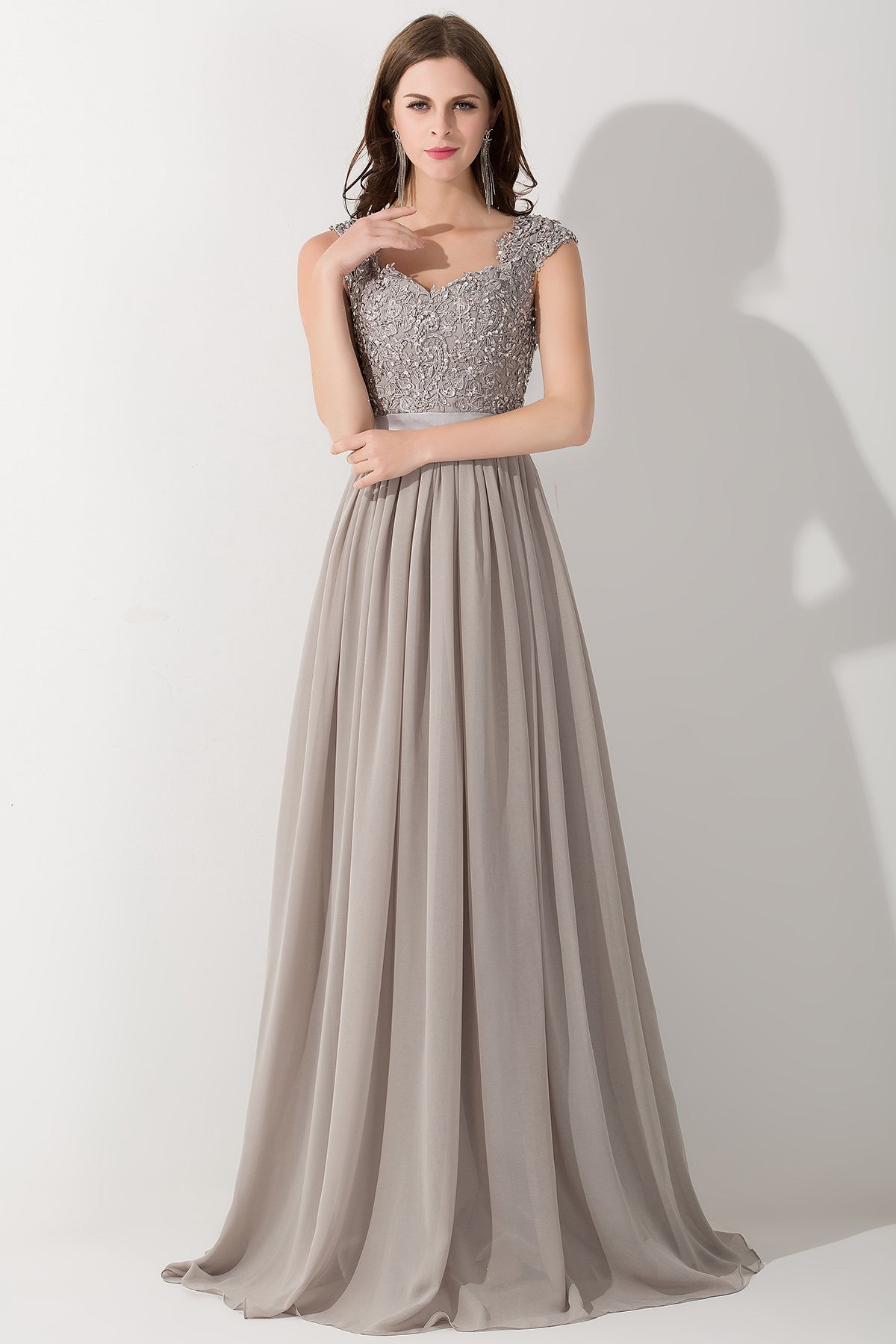 Vintage Silver Sleeveless Long Bridesmaid Dress With Appliques