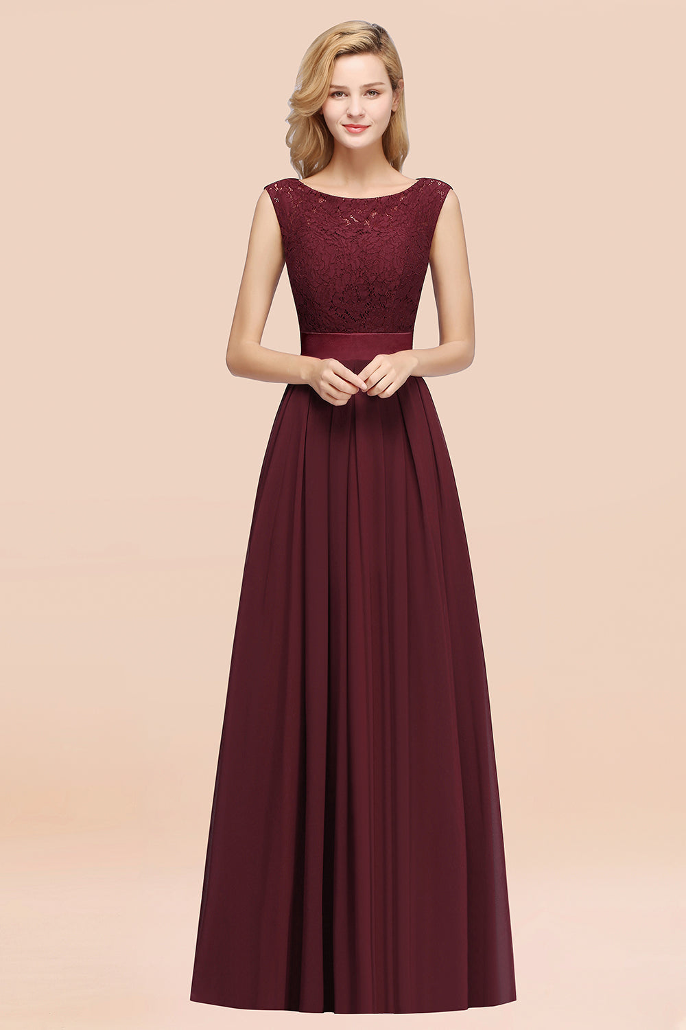 Vintage Sleeveless Lace Bridesmaid Dresses Affordable Chiffon Wedding Party Dress Online