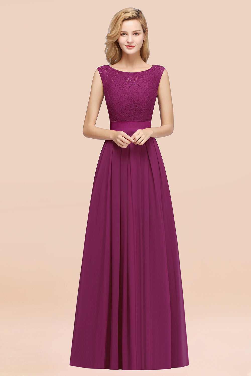 Vintage Sleeveless Lace Bridesmaid Dresses Affordable Chiffon Wedding Party Dress Online