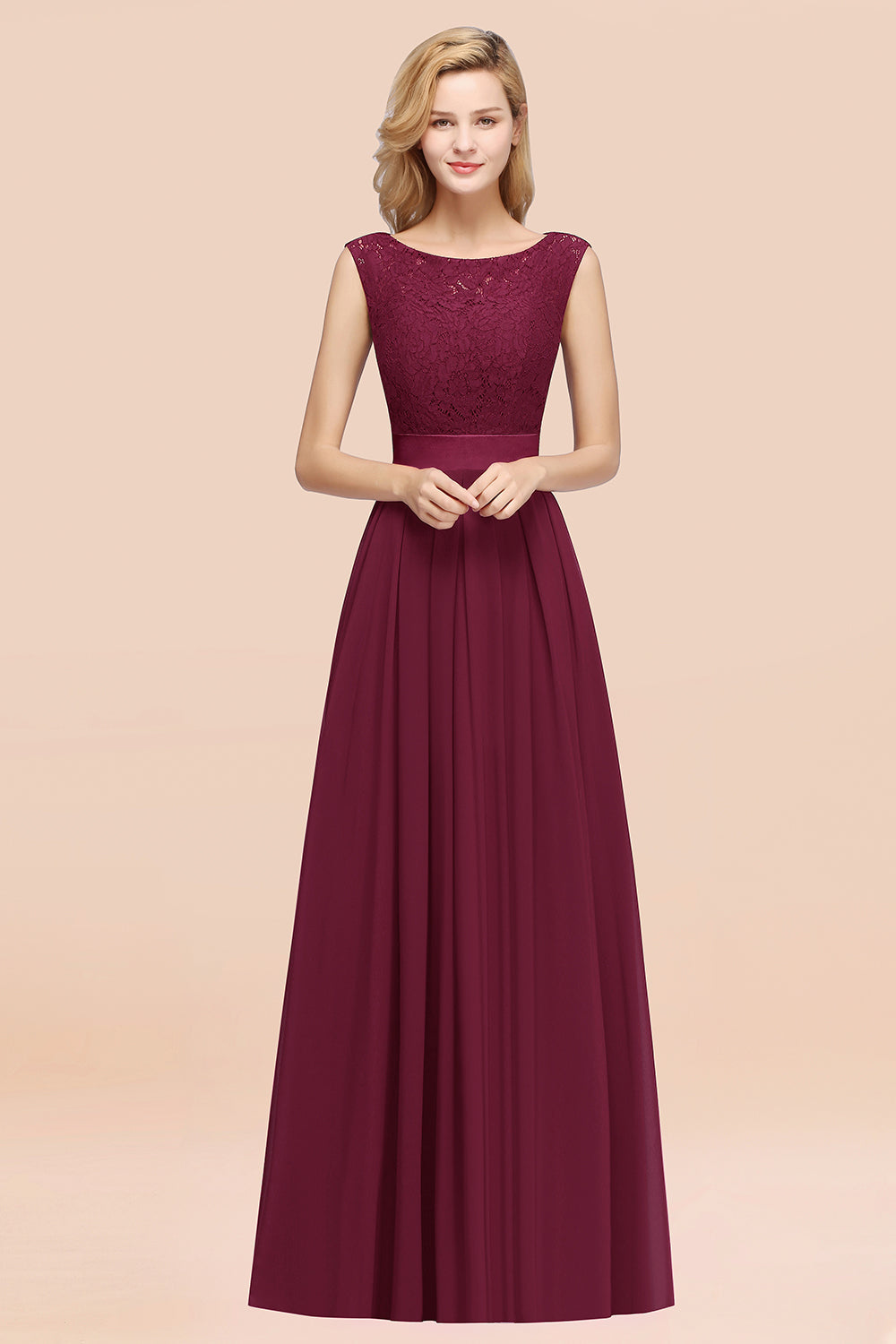 Vintage Sleeveless Lace Bridesmaid Dresses Affordable Chiffon Wedding Party Dress Online