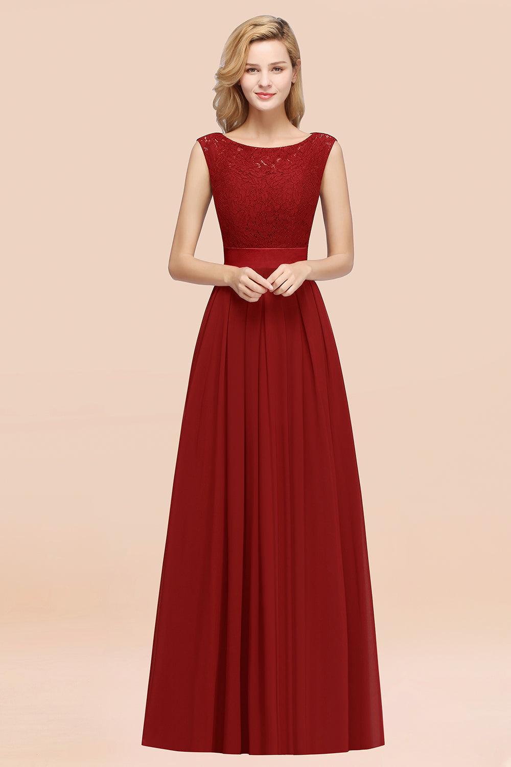 Vintage Sleeveless Lace Bridesmaid Dresses Affordable Chiffon Wedding Party Dress Online