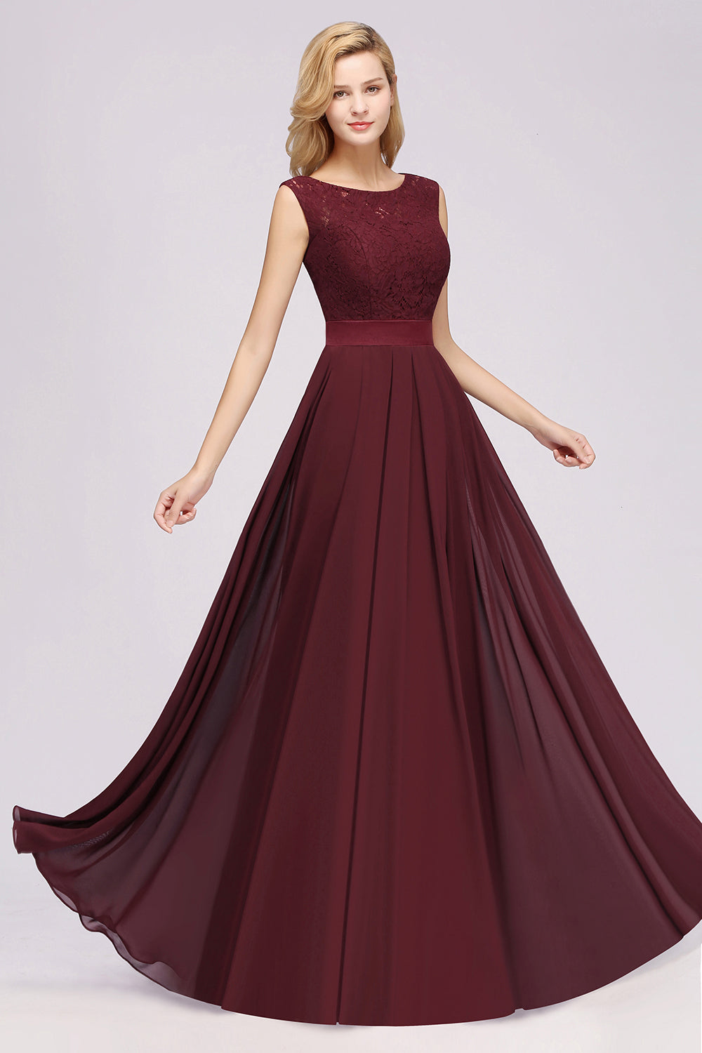 Vintage Sleeveless Lace Bridesmaid Dresses Affordable Chiffon Wedding Party Dress Online