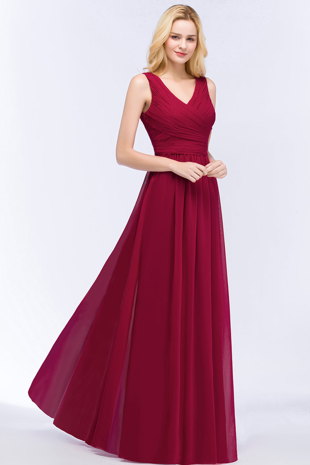 Vintage Sleeveless Pleated Burgundy Chiffon Bridesmaid Dresses Affordable