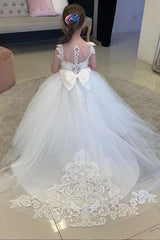 White Lovely Flower Girl Dress Tulle With Lace Appliques