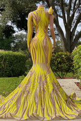Yellow Long Sleeves Prom Dress Mermaid Sequins Online